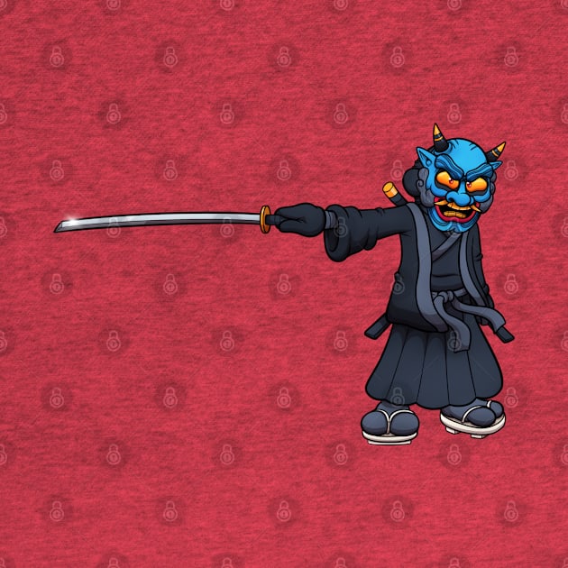 Japanese Warrior With Blue Oni Mask by TheMaskedTooner